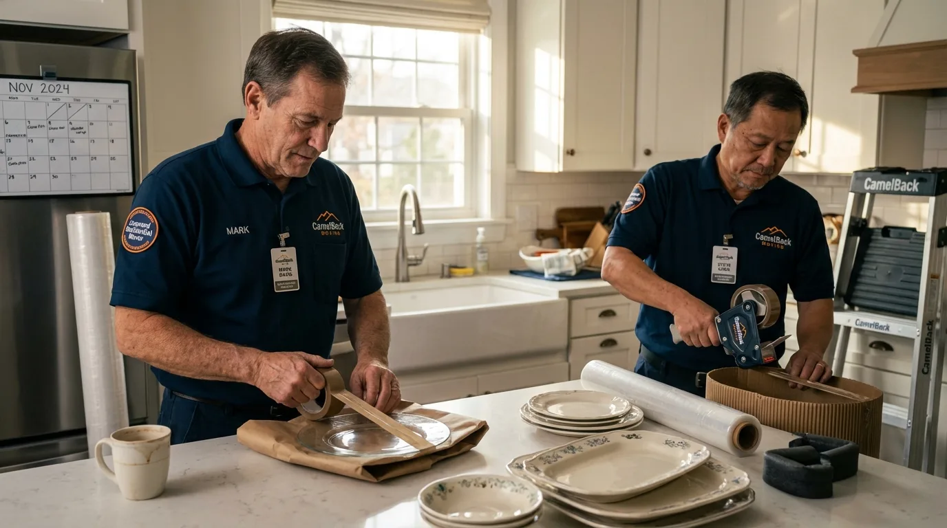 Professional crew packing kitchen dishware in Friona, TX